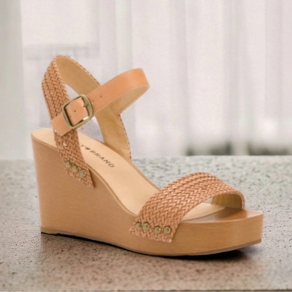 Lucky Brand Woven Platform Wedge Zyler Macaroon Weevel Weave Sandal Size 8.5